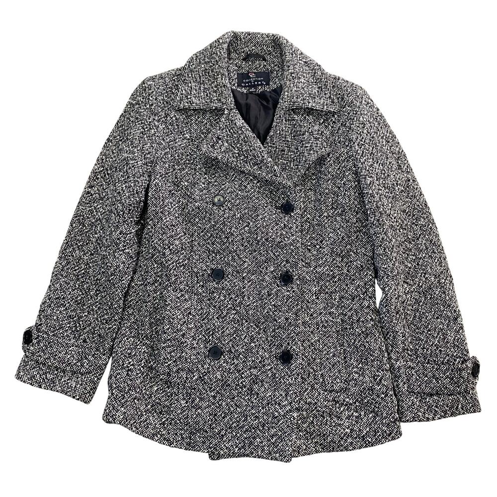 Vintage Collection by Gallery Tweed Wool Blend Mid Length Peacoat Womens Medium